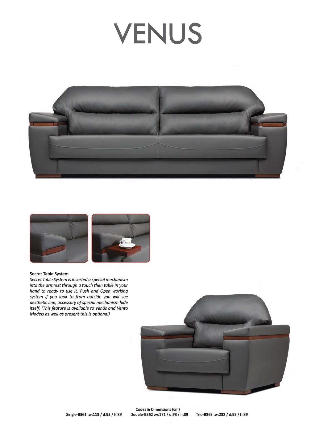 VENUS CEO - Луксозен диван First Class Option със Secret Table System